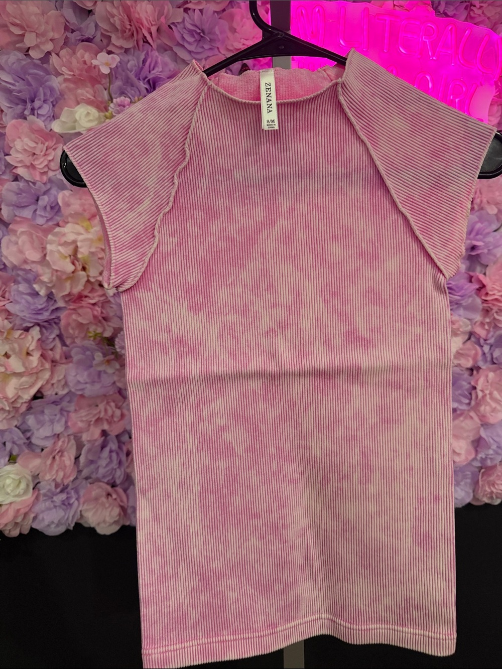Zenana Outfitters Pink Ribbed Tie-Dye Top